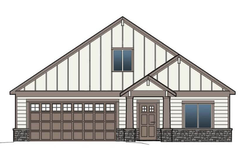 Rendering of the front elevation of The Woodrow home.